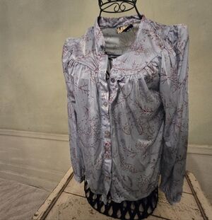 Blue Floral Long Sleeve Blouse